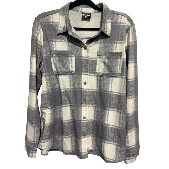 32°Heat Womens Plaid Button-Up Long Sleeve Shirt Size M Gray/White - Picture 1 of 5